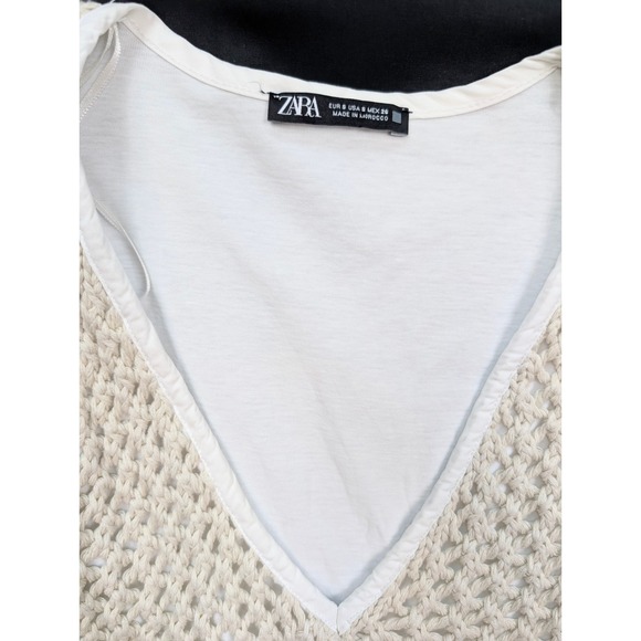 Zara White & Beige Open Crochet Faux Vest‎ Tunic Dress Women's Size Small - Picture 7 of 8